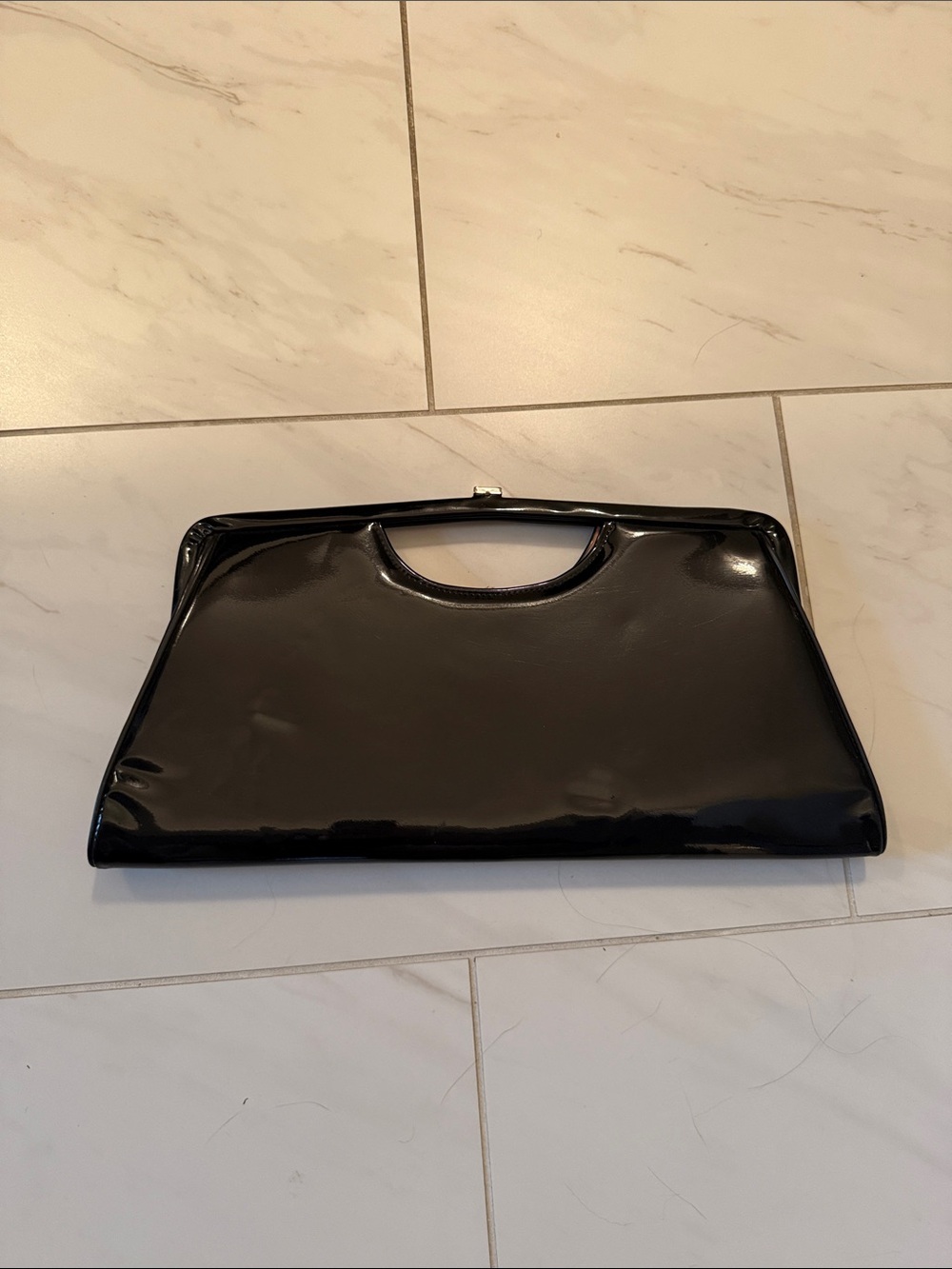 Classic Black Patent Handheld Clutch Shoulder Bag